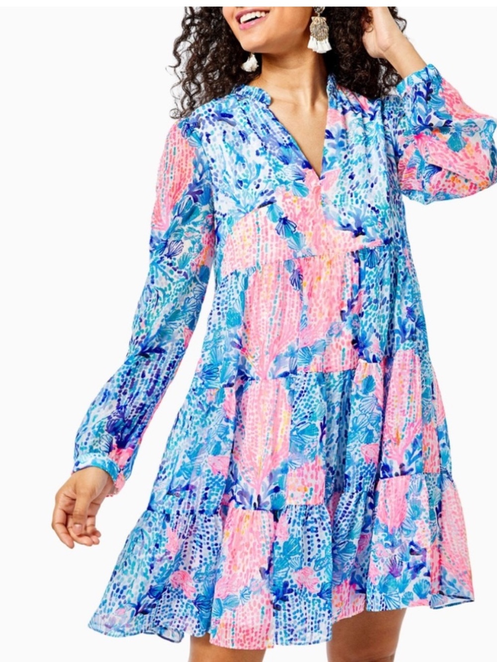 Lilly Pulitzer Sarita Swing Dress Blue Pink Seashell Print Size 8